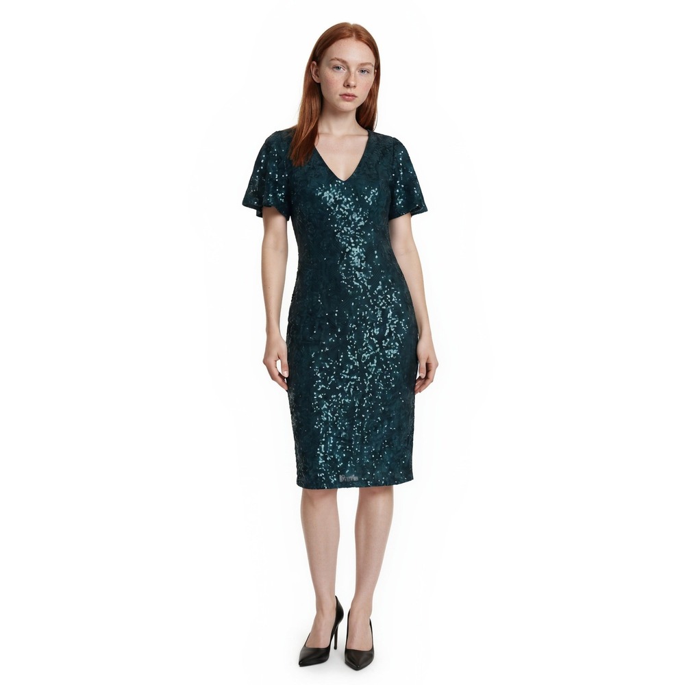 NEW Alex Evenings Cocktail‎ Evening Dress Women's Size 12 Peacock Teal Sequin